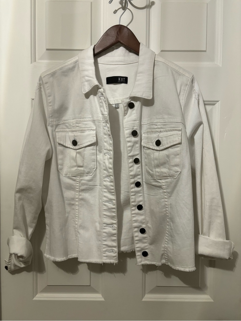 Kut from the Kloth White Denim Jacket with Black Buttons